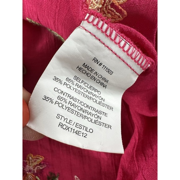 Figueroa & Flower Floral Blouse Pink Embroidered XL Button Roll‎ Tab Sleeve Fig - Picture 14 of 14